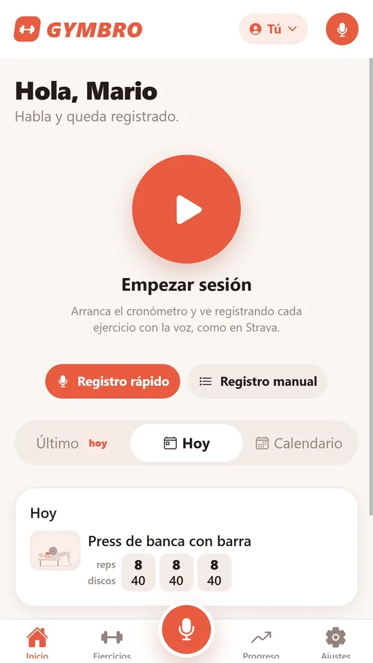 Inicio de Gymbro para quien entrena por su cuenta